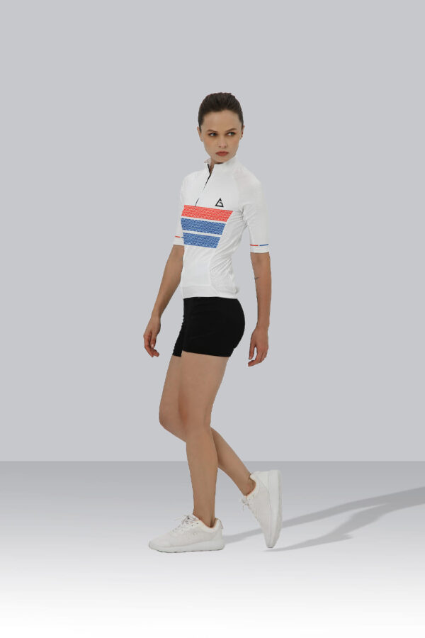 Cyclist wearing the Aidan Global Best Custom Cycling Jerseys – Race Fit Premium with YKK zipper, silicone gel tape hem, and three back pockets