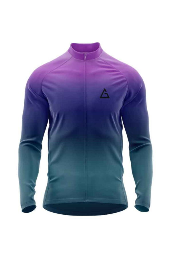 long sleeve winter cycling jersey in gradient design showcasing thermal fabric and full-sleeve fit