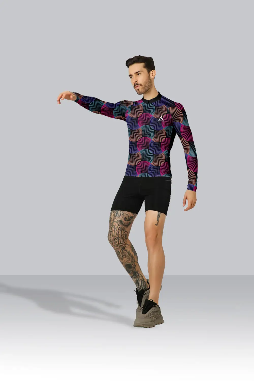 cycling wearing a customized race fit cycling jersey in India – breathable, moisture-wicking, and stylish with full personalization options.