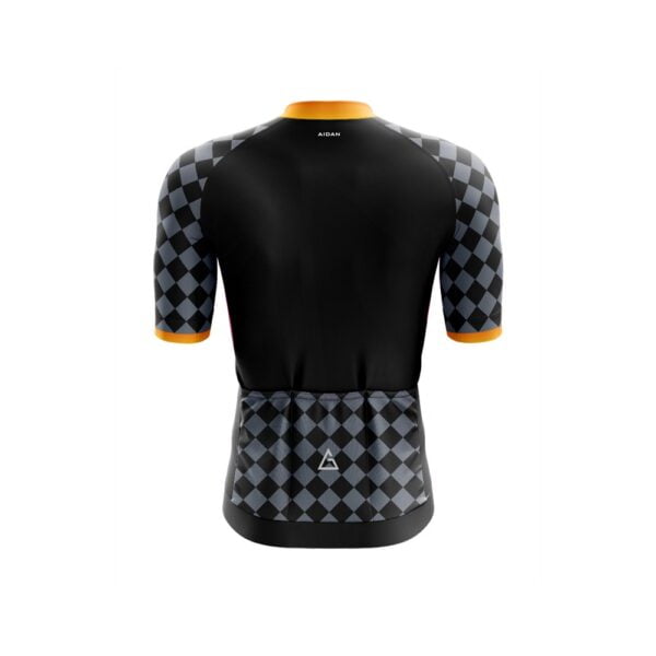 Introducing our latest addition - a sleek cycling jersey in striking black, accentuated by sophisticated black and grey checkered sleeves.