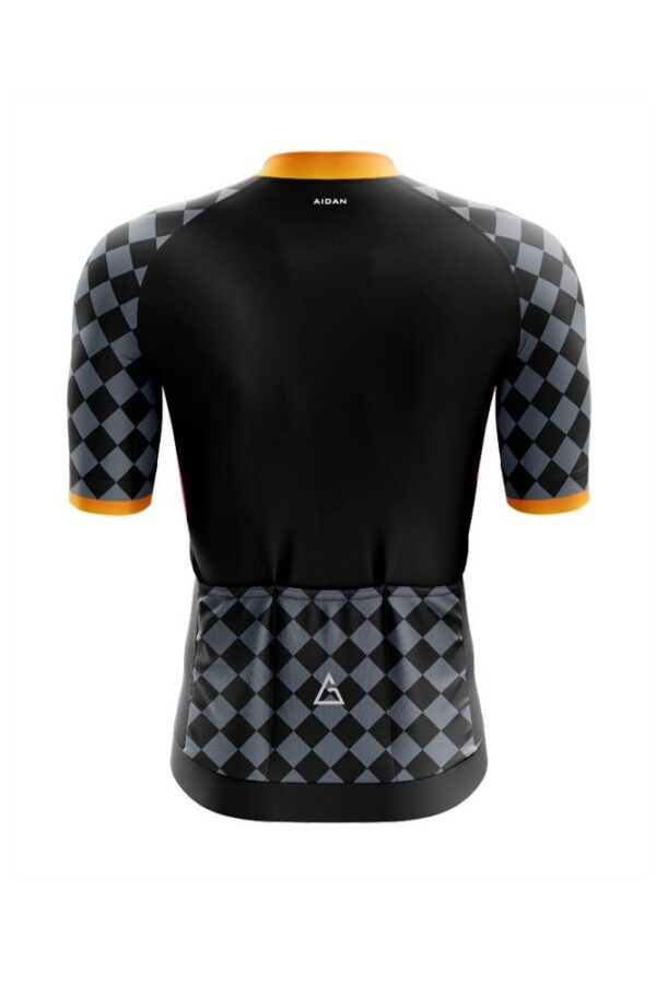 Introducing our latest addition - a sleek cycling jersey in striking black, accentuated by sophisticated black and grey checkered sleeves.
