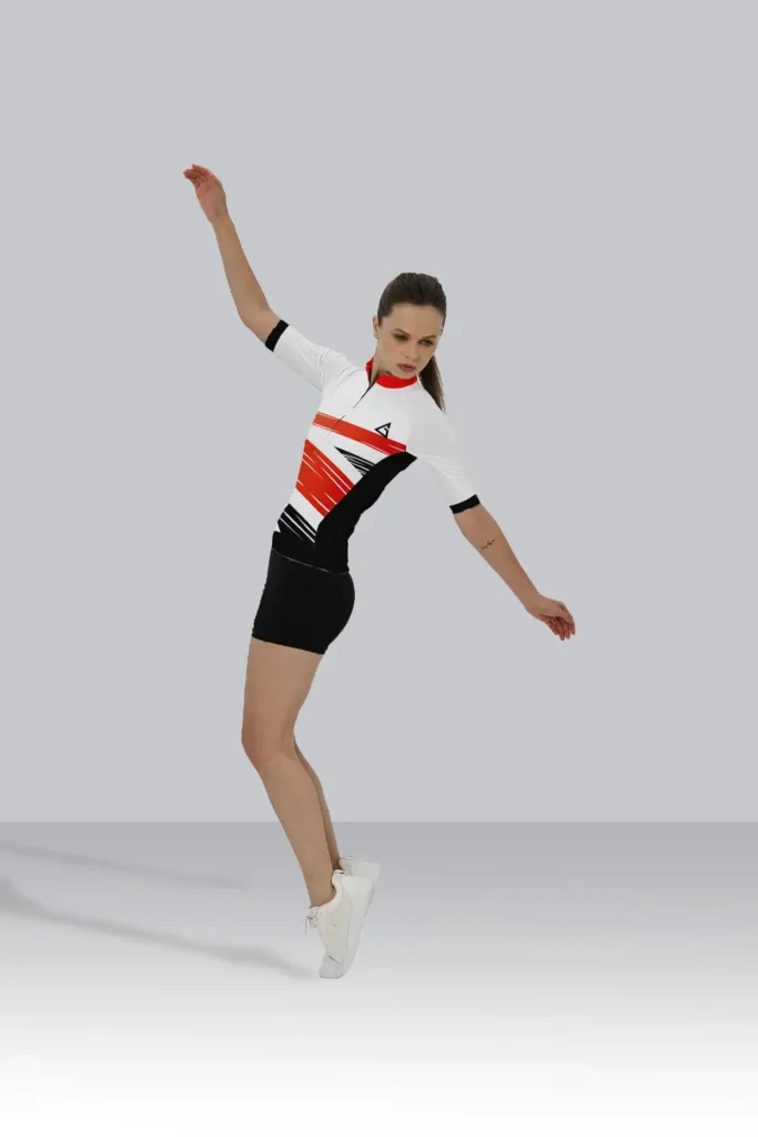 Cyclist wearing a Red Cascade Noir custom race-fit cycling jersey designed for speed, comfort, and top performance on every ride.