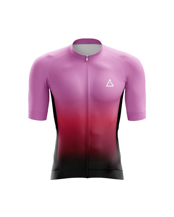 Rosy Dawn race fit cycling apparel front view with aerodynamic fit
