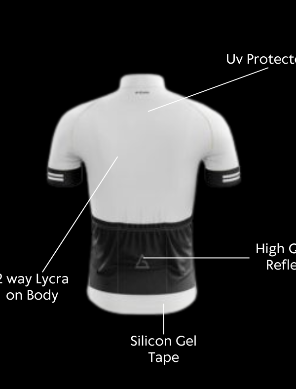 Close-up of back view of the Aidan Global Normal Fit Cycling Jersey fabric details and stitching
