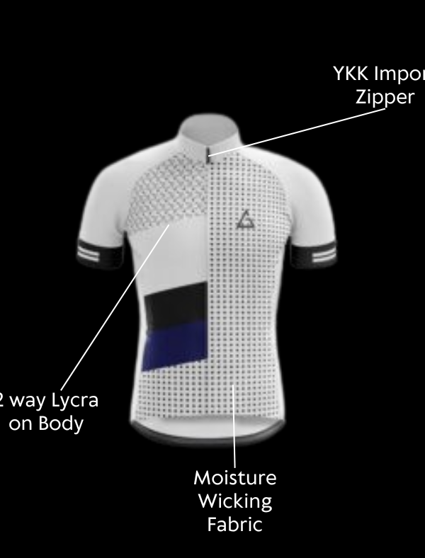 Close-up of front view of the Aidan Global Normal Fit Cycling Jersey fabric details and stitching