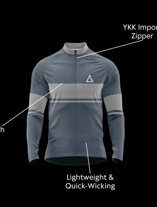 Close up of front side of Aidon Global Winter Cycling Jersey showcasing its premium thermal fabric and precise stitching details