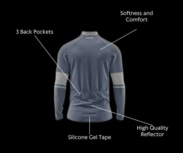 Close-up of back side of Aidon Global Winter Cycling Jersey showcasing its premium thermal fabric and precise stitching details