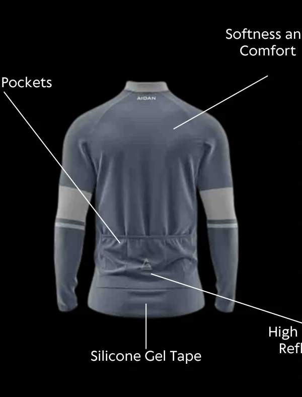 Close up of back side of Aidon Global Winter Cycling Jersey showcasing its premium thermal fabric and precise stitching details
