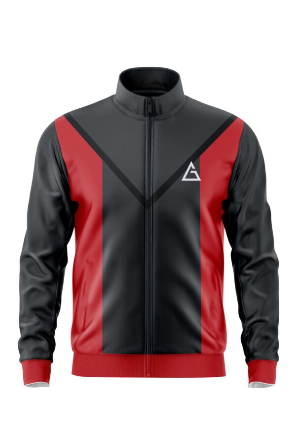 Apex Trailblazer Custom Jacket front view in black and red design