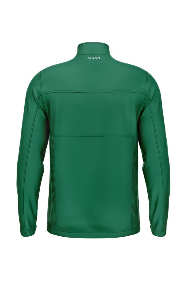 Back view of the Heritage Fusion Jacket showcasing a seamless tri-color design in green, white, and red for a contemporary look.