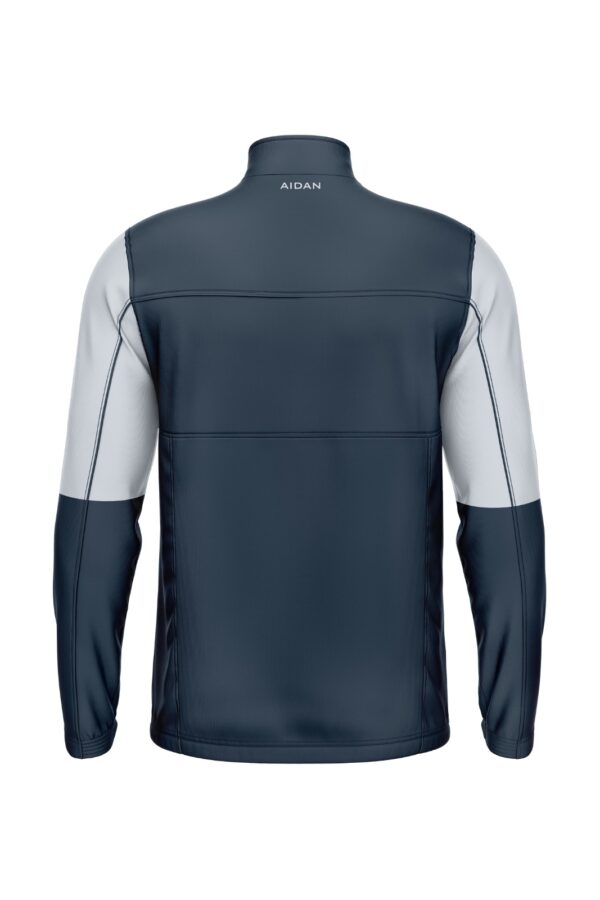 Back view of the Horizon Trailblazer Jacket showcasing its clean and modern color-block design in mint, white, and navy.