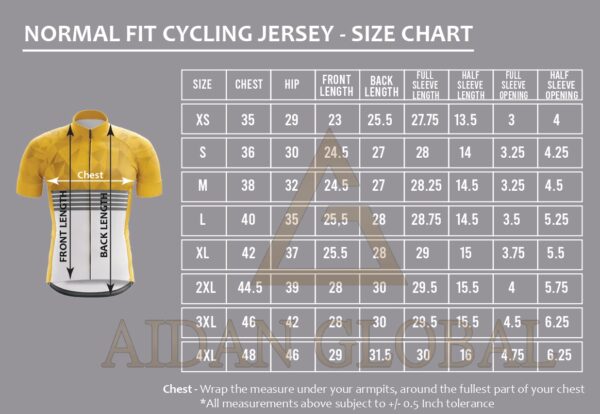 Club Fit Cycling Jersey Size Chart