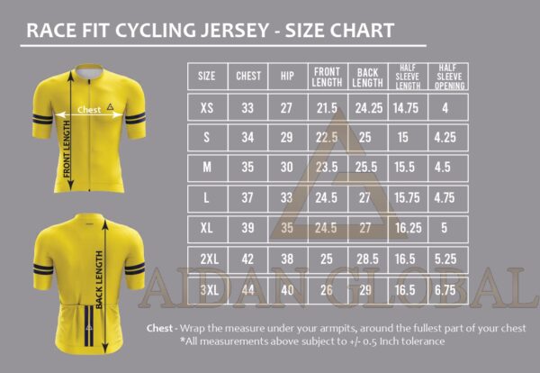 Race Fit Cycling Jersey Size Chart