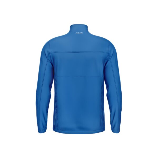 Back view of the Skyline Essence Jacket showcasing a seamless two-tone design in blue and white for a refined look.