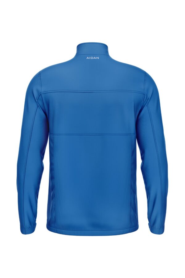 Back view of the Skyline Essence Jacket showcasing a seamless two-tone design in blue and white for a refined look.