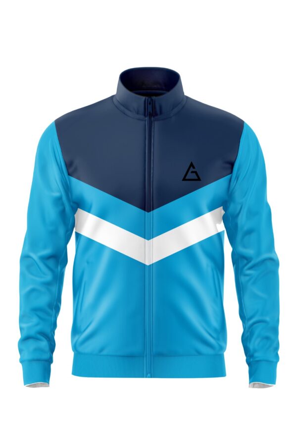 Front custom motion jacket in blue and navy design
