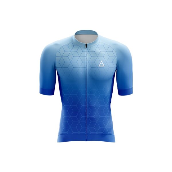 Front view of Blue Hexa Football Jersey by Aidan Global, featuring a bold blue design