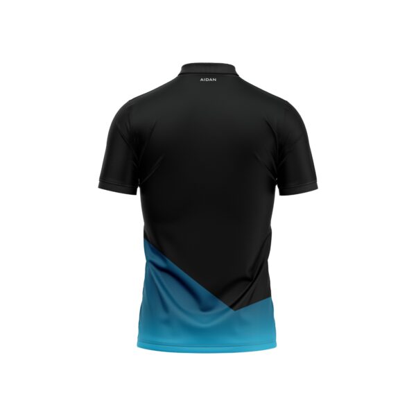 Back view of Aidan Global Dynamic Edge Cricket Jersey highlighting the clean black and blue design with a tailored fit for enhanced performance and style