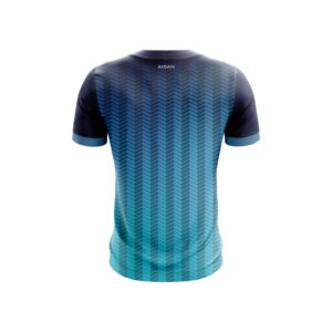 Back view of the Aidon Vertex Pro customised soccer jersey by Aidon Global, showcasing a seamless chevron gradient design in navy and teal with a clean finish