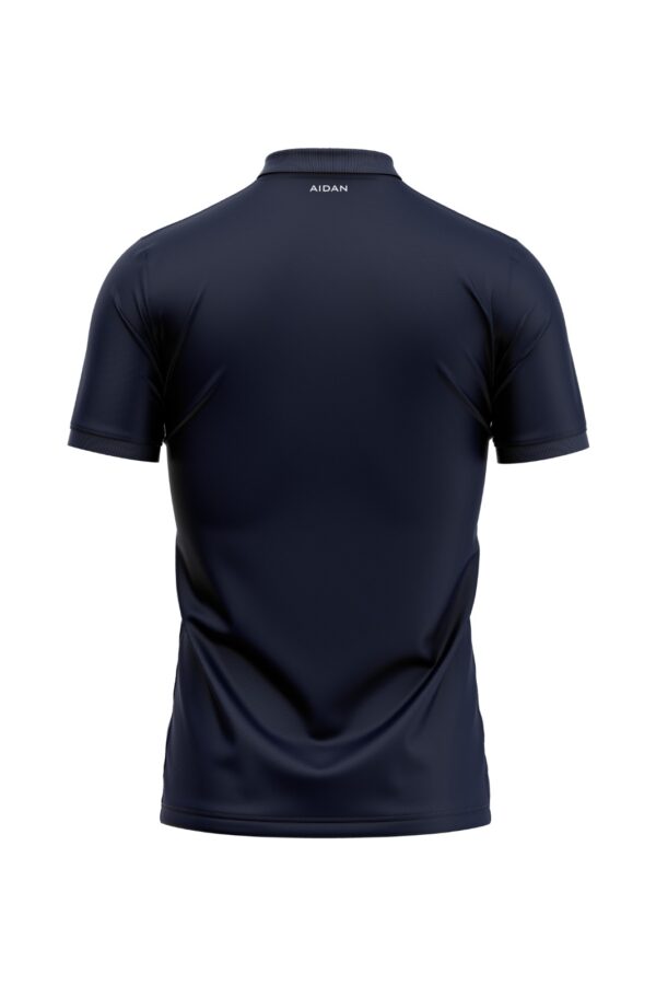 Back view of Aidan Global Striker Pro Cricket Jersey showcasing a clean navy-blue and black textured design with a tailored fit for performance and style.