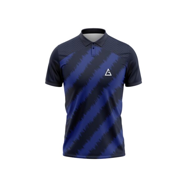 Back view of Aidan Global Striker Pro Cricket Jersey showcasing a clean navy-blue and black textured design with a tailored fit for performance and style