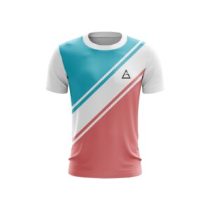 Front view of the Aidan Global Victory Edge Soccer Jersey featuring a diagonal color-block design in turquoise, coral pink, and white