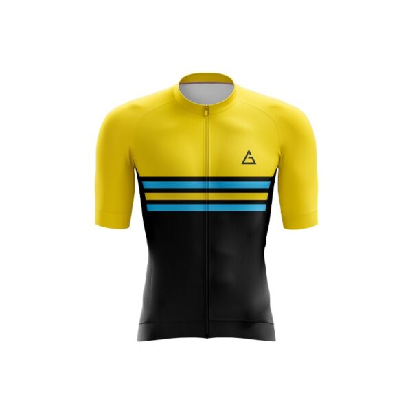 Aidon Global VelocityRide Cycling Jersey front view in yellow and black, featuring a sleek race-fit design and breathable fabric