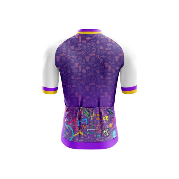 Back view of Vivid Velocity Race Fit Cycling Jersey showcasing ergonomic design and bold artistic elements for premium comfort and style