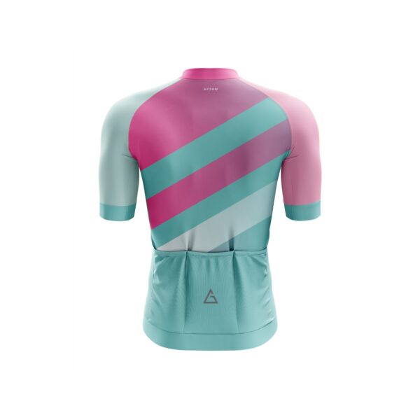 Back view of the Aidan Global Pastel Stride Cycling Jersey showcasing its race-fit design and pastel-themed color pattern