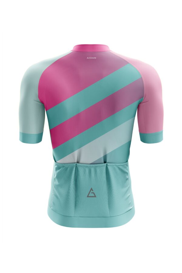 Back view of the Aidan Global Pastel Stride Cycling Jersey showcasing its race-fit design and pastel-themed color pattern