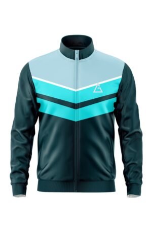Aidan Global Vortex Track Jacket, front view featuring teal and black chevron design
