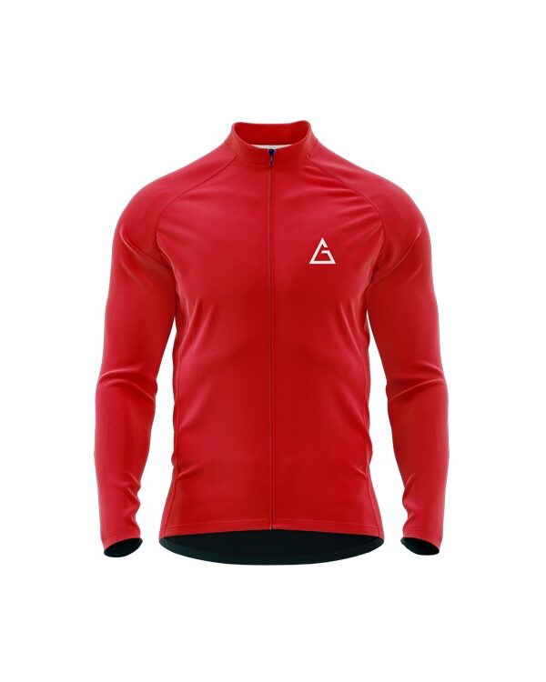 Red Aidan Global ArcticRed Winter Cycling Jersey with full sleeves and Aidan Global logo displayed on the chest.