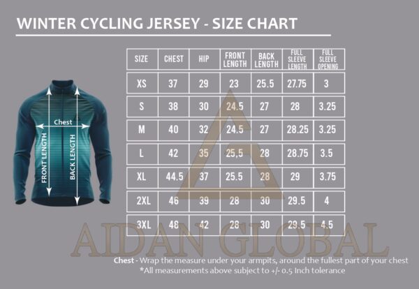 Winter Cycling Jersey Size Chart