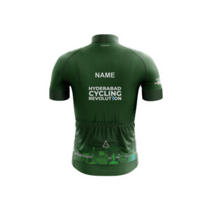 Back view of the Club Fit Half Sleeve cycling jersey for Team Hyderabad Cycling Revolution, showcasing the design and team logo for a professional look