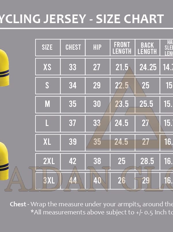 Race Fit Cycling Jersey Size Chart