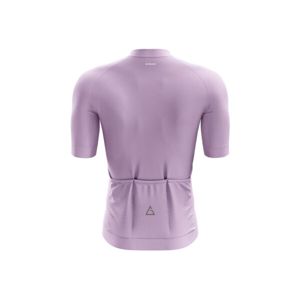 Back view of Prism Ride Pro lavender race fit cycling jersey highlighting ergonomic design