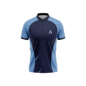 Front view of the Aidan Global Skyline Precision Cricket Jersey with light blue and navy design