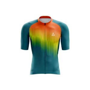 Front view of Aidan Global Sunrise Gradient Race Fit Cycling Jersey in vibrant orange, yellow, and teal colors