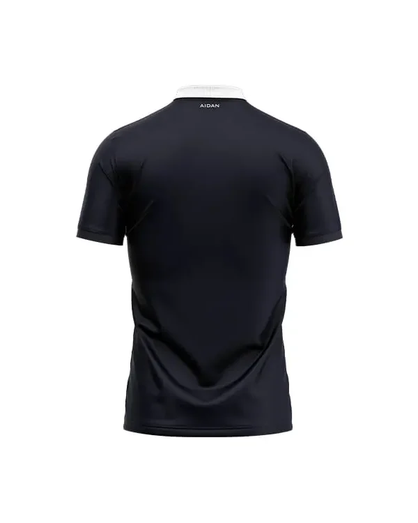 Aero Edge Super Premium Jersey back side in solid dark navy with a white collar and a small 'AIDAN' label at the neckline