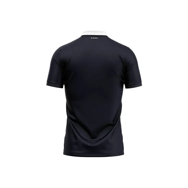 Aero Edge Super Premium Jersey back side in solid dark navy with a white collar and a small 'AIDAN' label at the neckline