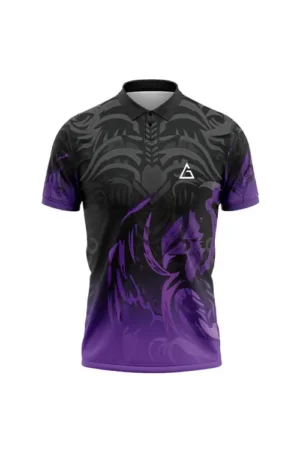 Spectra Black – Super Premium Cricket Jersey featuring a black and purple abstract design with a polo collar and white logo on the chest.