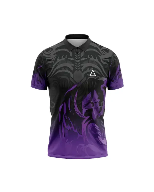 Spectra Black – Super Premium Cricket Jersey featuring a black and purple abstract design with a polo collar and white logo on the chest.