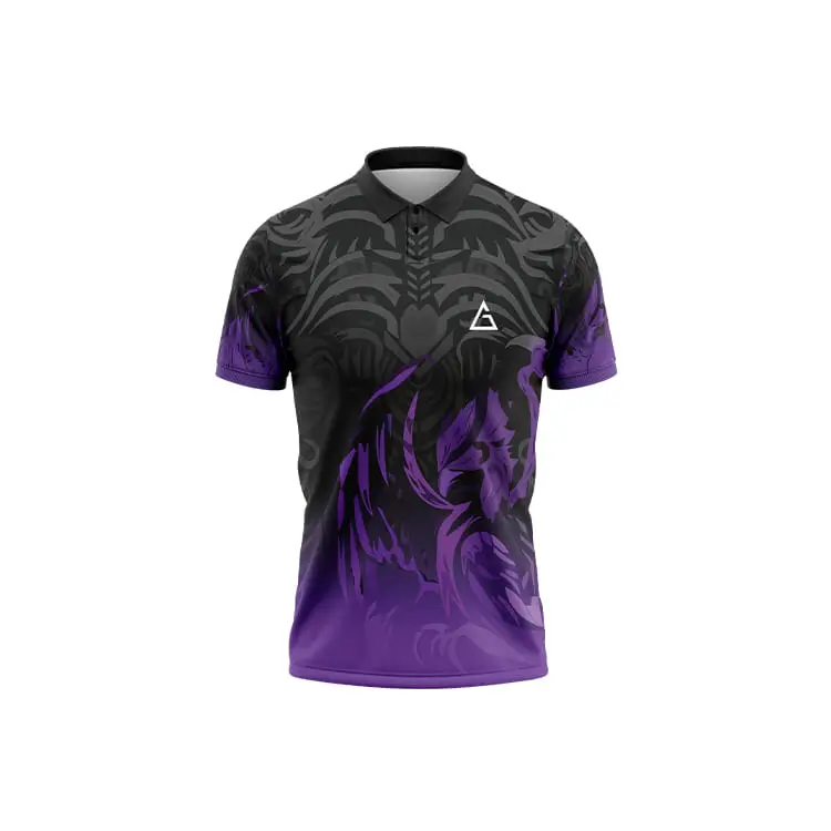 Spectra Black – Super Premium Cricket Jersey featuring a black and purple abstract design with a polo collar and white logo on the chest.