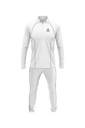 Premium cricket white t shirt full sleeve kit for players with customizable jersey and trousers