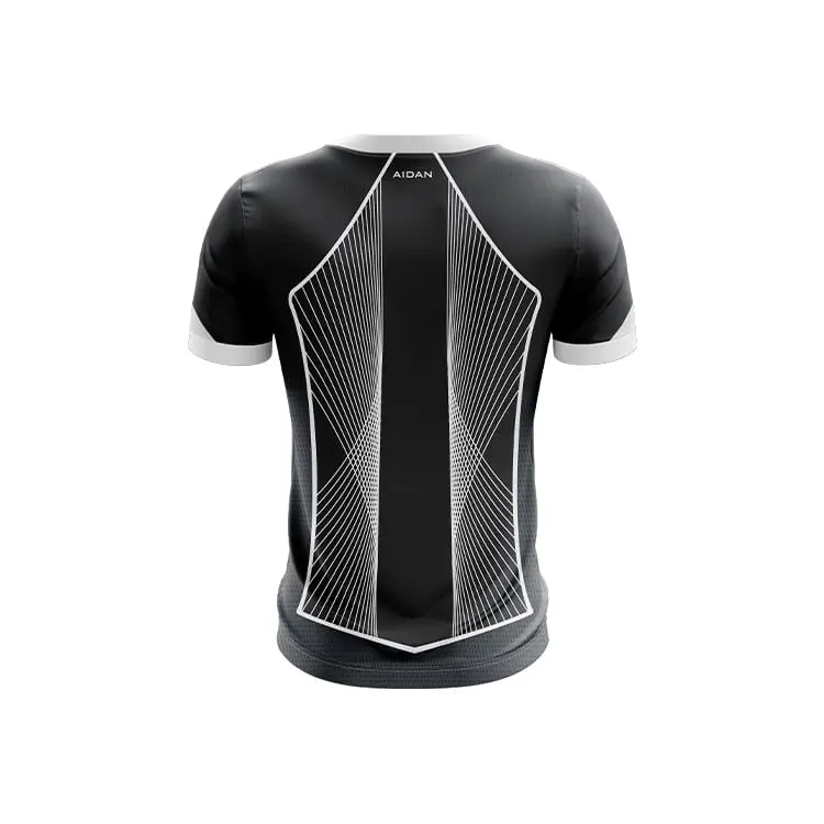 Barcelona black jersey design back side, inspired edition with geometric line detailing