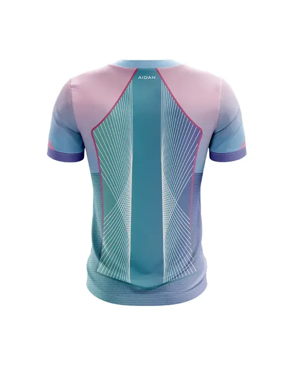 Barcelona blue jersey special fan edition 25/26 back view with gradient blue panel and geometric line detailing