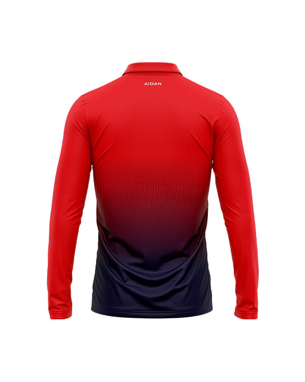 red long sleeve cricket jersey premium gradient back view