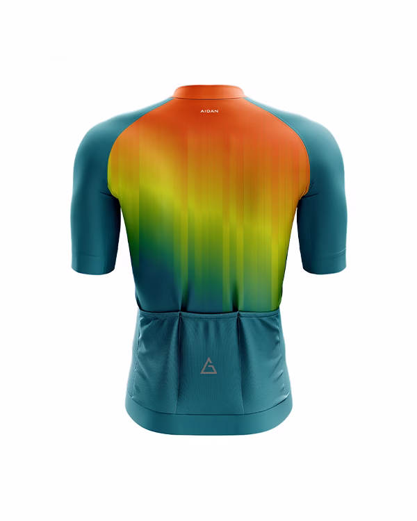 Race fit cycling jersey back view with breathable fabric
