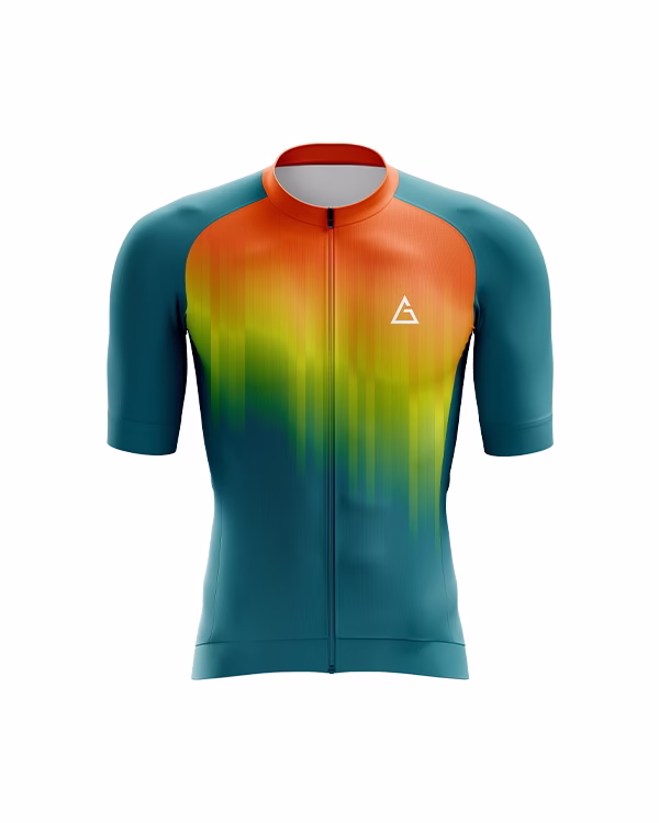 Race fit cycling jersey front view with aerodynamic fit